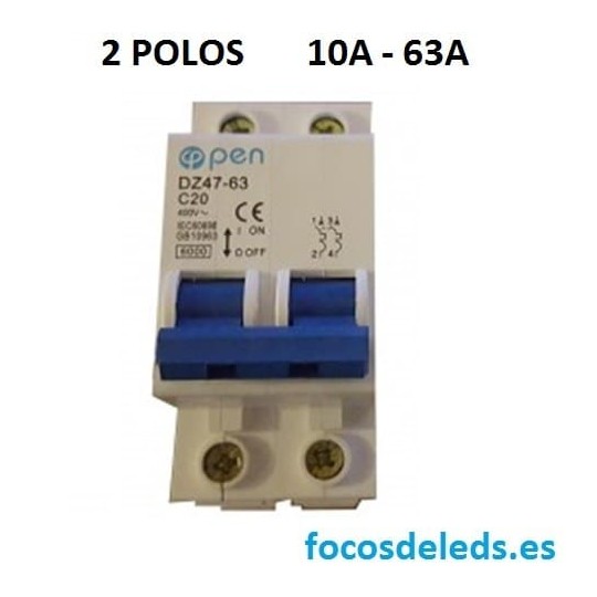 Magnetotérmico 2 polos 10A - 63A interruptor automático