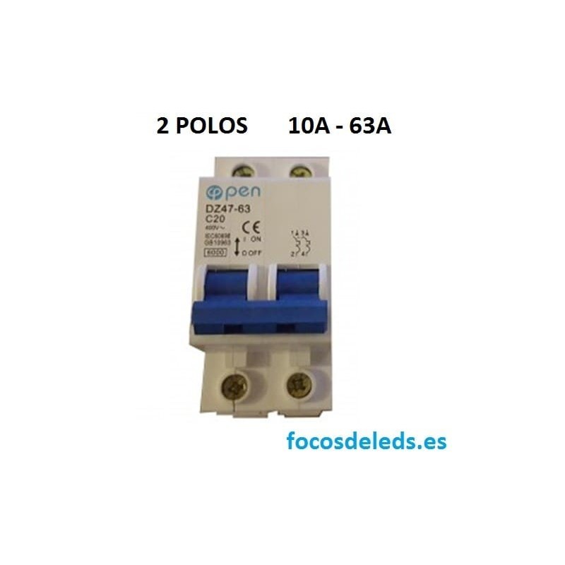 Magnetotérmico 2 polos 10A - 63A interruptor automático