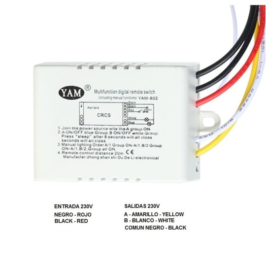 Interruptor inalámbrico rf 2 canales con mando a distancia