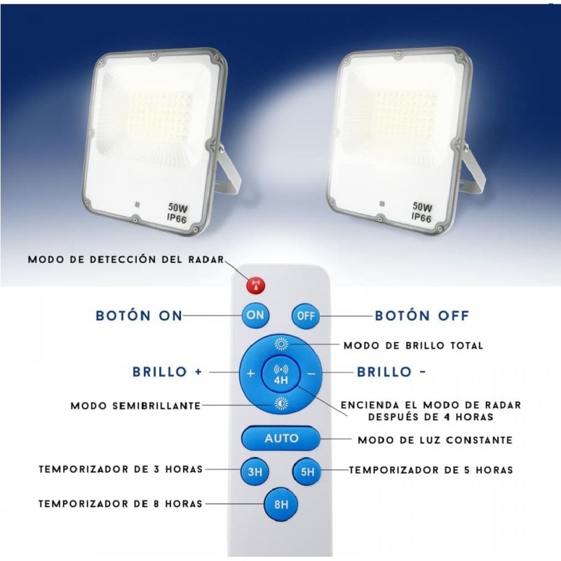 Foco proyector led solar 200W mando