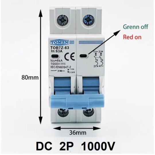 Magnetotérmico DC 10A 2P 1000V CC MCB