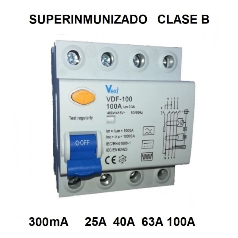 Diferencial Trifásico Clase B 300mA 4P superinmunizado