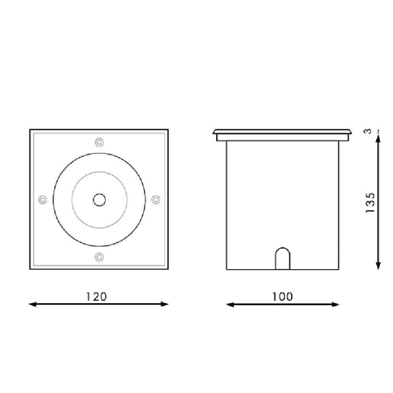 Foco empotrable suelo exterior GU10 IP67 cuadrado