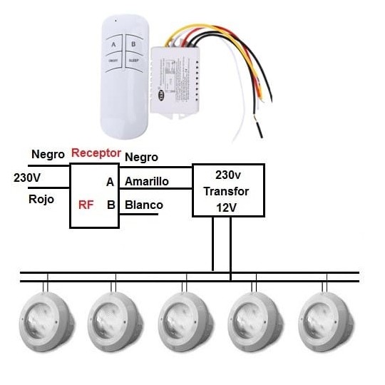 Bombilla led piscina PAR56 RGB 45W inox Int Memo