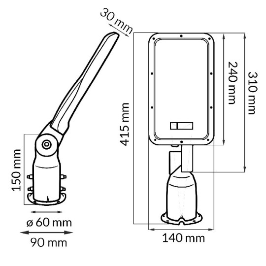 Luminaria Farola led Spid orientable, en 50w, 100w, 150w y 200w