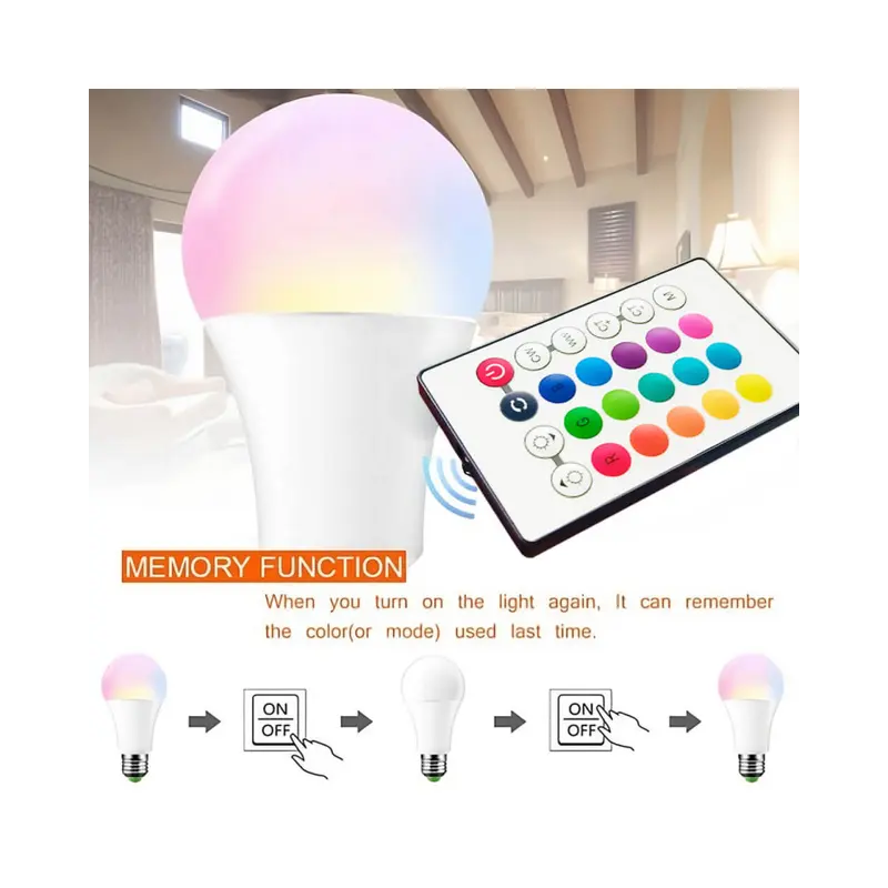 Bombilla LED RGB con mando a distancia IR con memoria