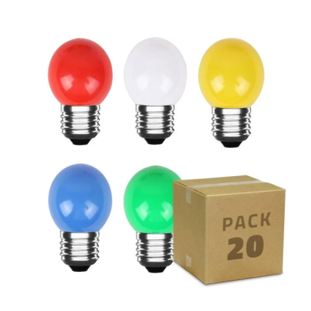 Pack 20 Bombillas LED E27 3W Multicolor