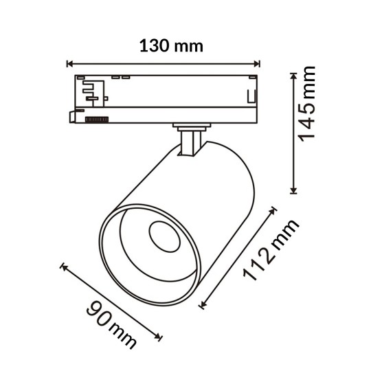Foco Led Carril Alimentación 30W Medidas
