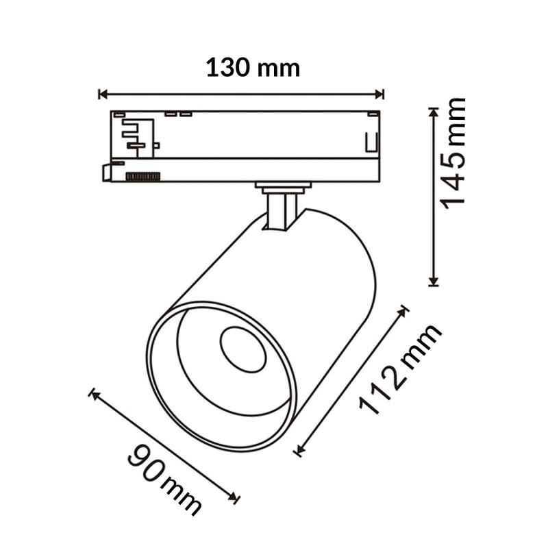 Foco Led Carril Alimentación 30W Medidas