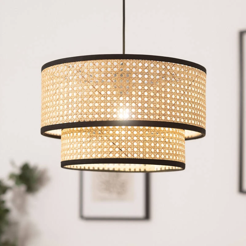 Lámpara Colgante de Ratán con Luz