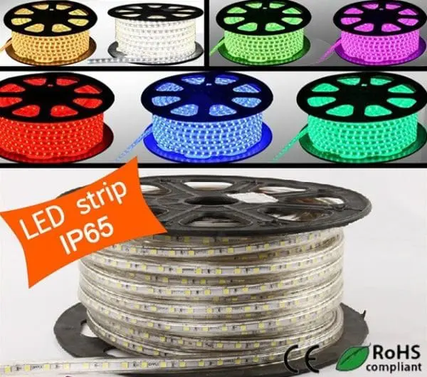 Tiras de led rgb 220v, 5050, ip65, 60 leds x metro