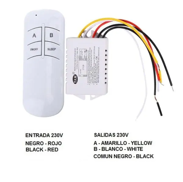 Interruptor inalámbrico rf 2 canales con mando a distancia