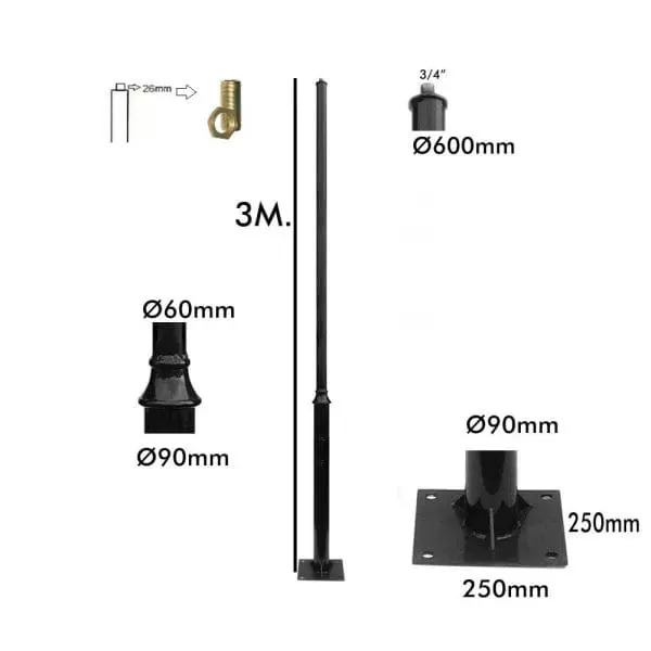 Columna Farola Báculo Reka acero 3 mts