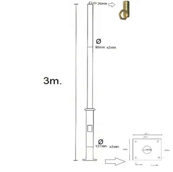 Columna Farola Báculo olson acero 3 mts