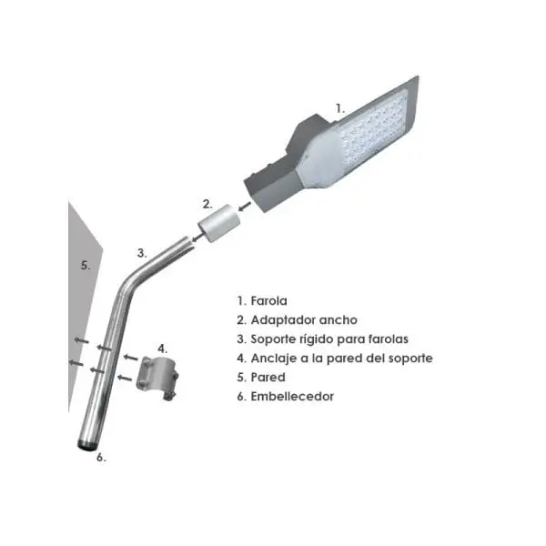 Brazo soporte farola luminaria led tubo inox 40mm