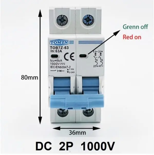 Magnetotérmico Corriente contínua 2P 10A 1000V DC MCB