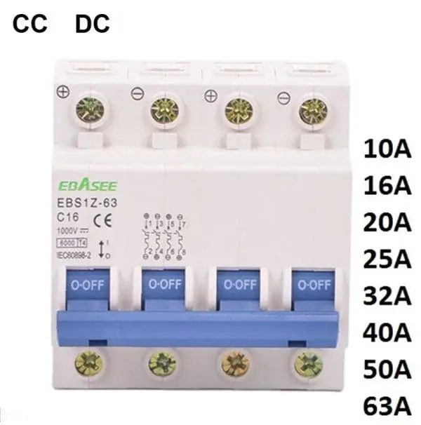 Magnetotérmico Corriente continua CC 4P 10A 1000V DC