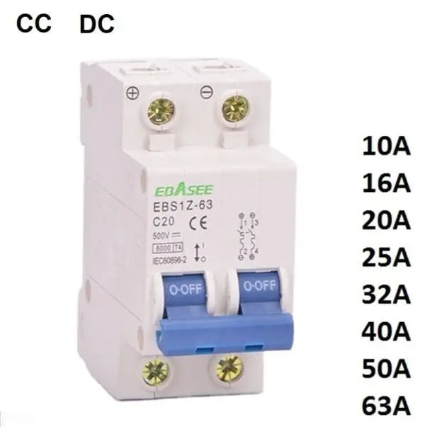 Disyuntor Magnetotérmico Corriente continua CC DC MCB 2P