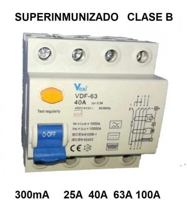 Diferencial Trifásico Clase B 300mA 4P superinmunizado