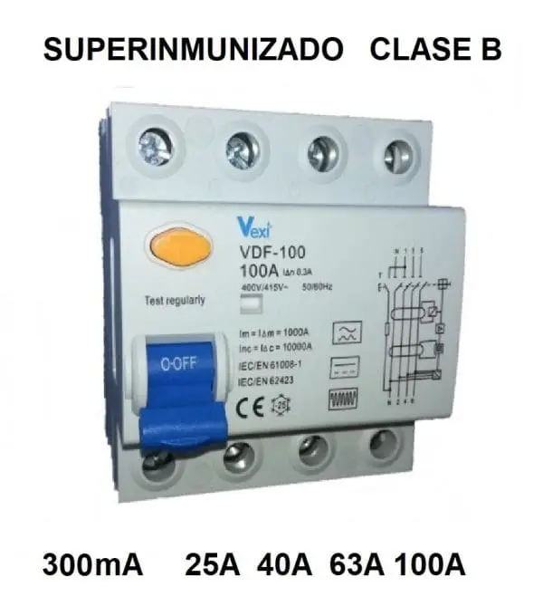 Diferencial Trifásico Clase B 300mA 4P superinmunizado