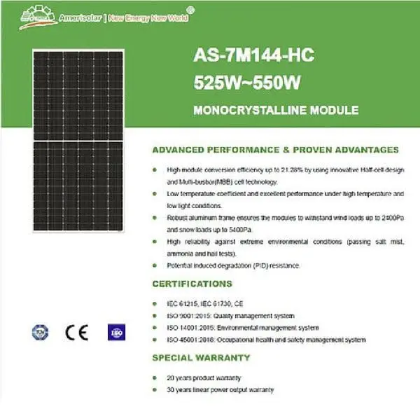 Placa Solar 550W Mono Perc