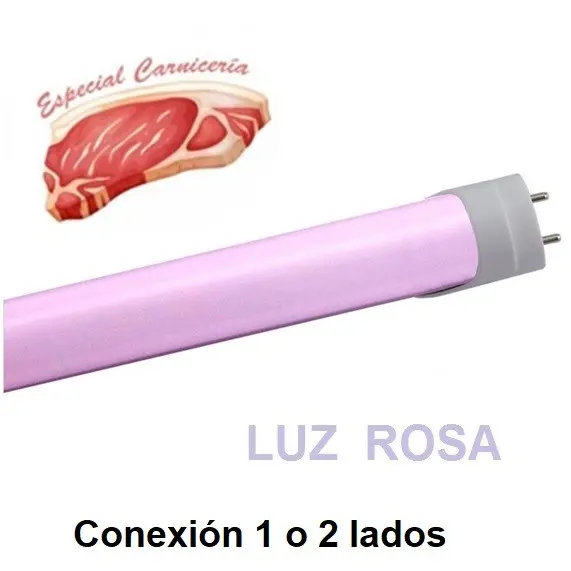 Tubo led 60cm luz rosa carnicería, 1 lado T8