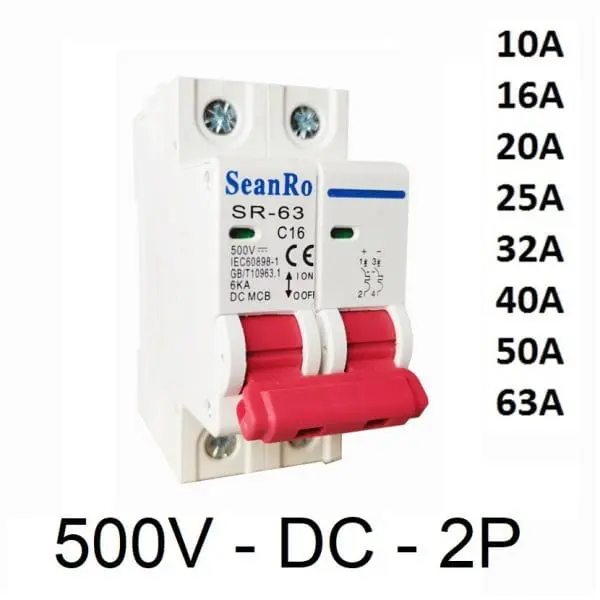 Disyuntor DC 500V 2P Magnetotérmico corriente continua CC