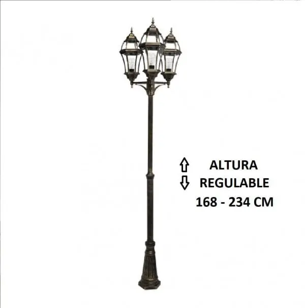 Farola exterior jardín columna negro-oro Becru3