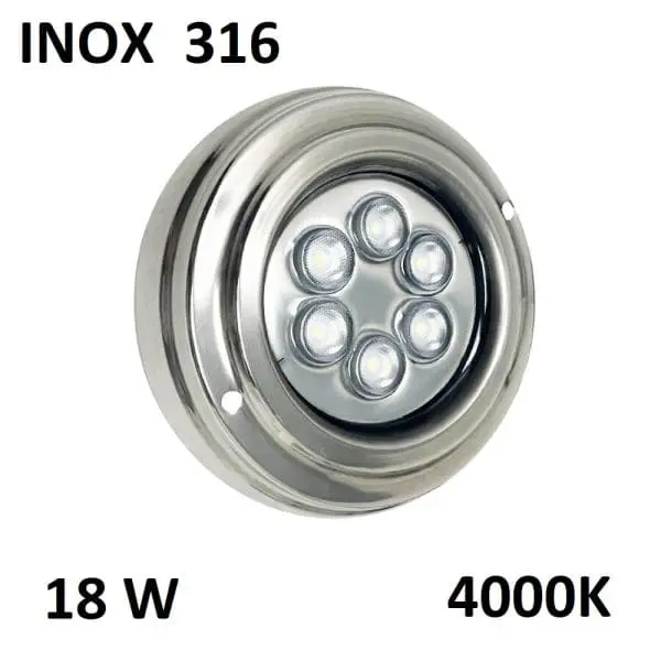 Foco led piscina superficie 18W 4000K INOX 316