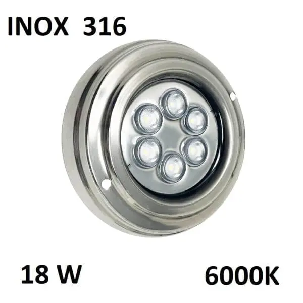 Foco led piscina superficie 18W 6000K INOX 316