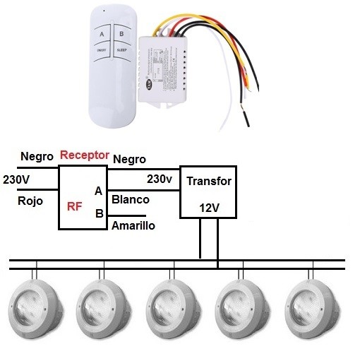 Interruptor inalámbrico rf 2 canales con mando a distancia