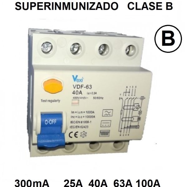 Diferencial Trifásico Clase B 300mA 4P superinmunizado