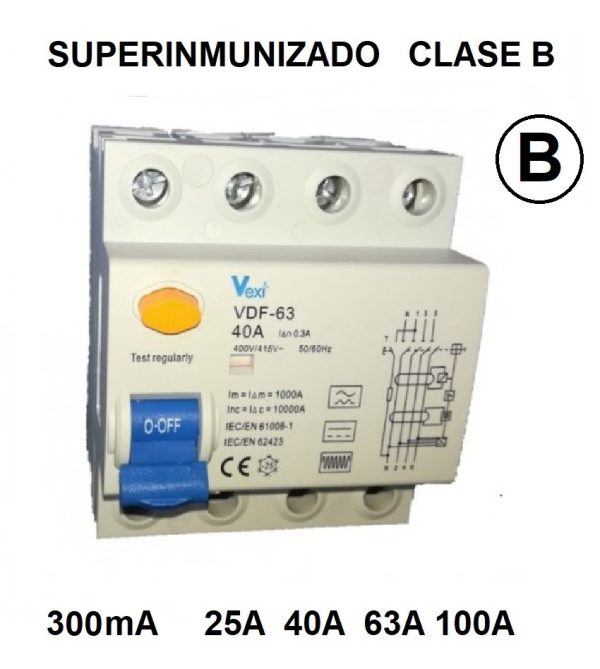 Diferencial Trifásico Clase B 300mA 4P superinmunizado